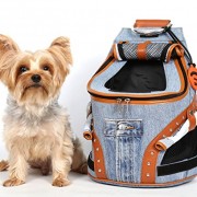 Doggy Dolly PC031 Hunderucksack Jeans mit Netzfenster, Tragetasche, blau-braun